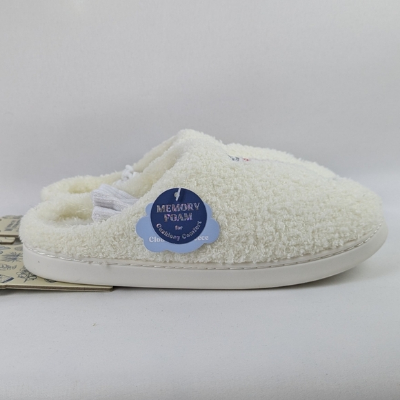 Cosmopolitan Slippers Sherpa Embroidered Memory Foam Slip On Ivory M (7/8) NWT - Picture 5 of 12